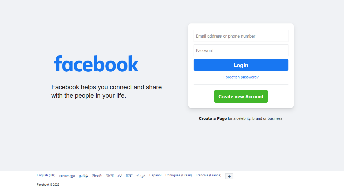 Demo Image: facebook login page